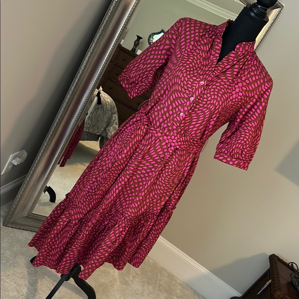 Elegant Pink and Brown Asymmetrical Dress